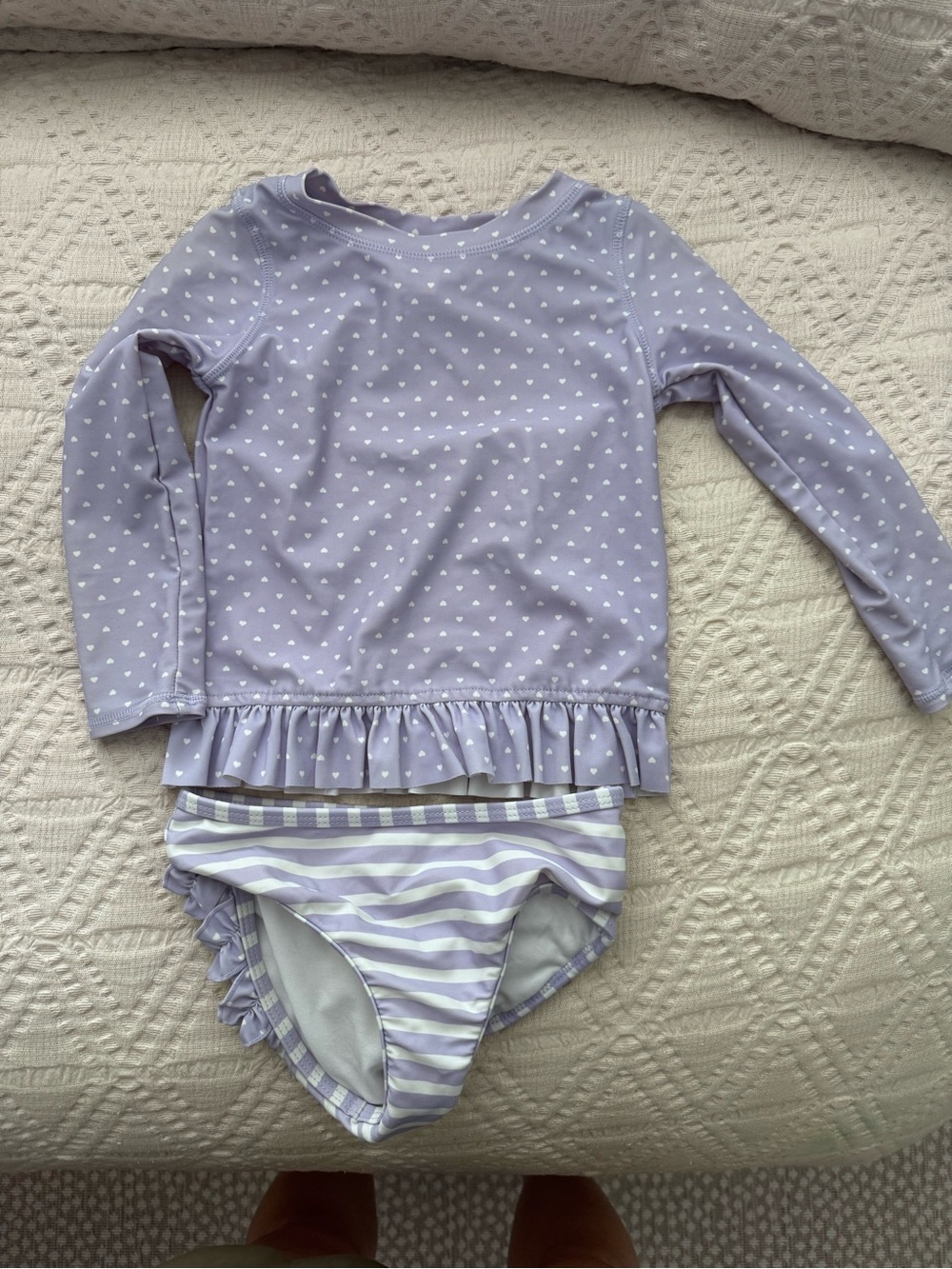 Ruffle Butts Lavender Two-Piece Long Sleeve Rashguard Swim Set